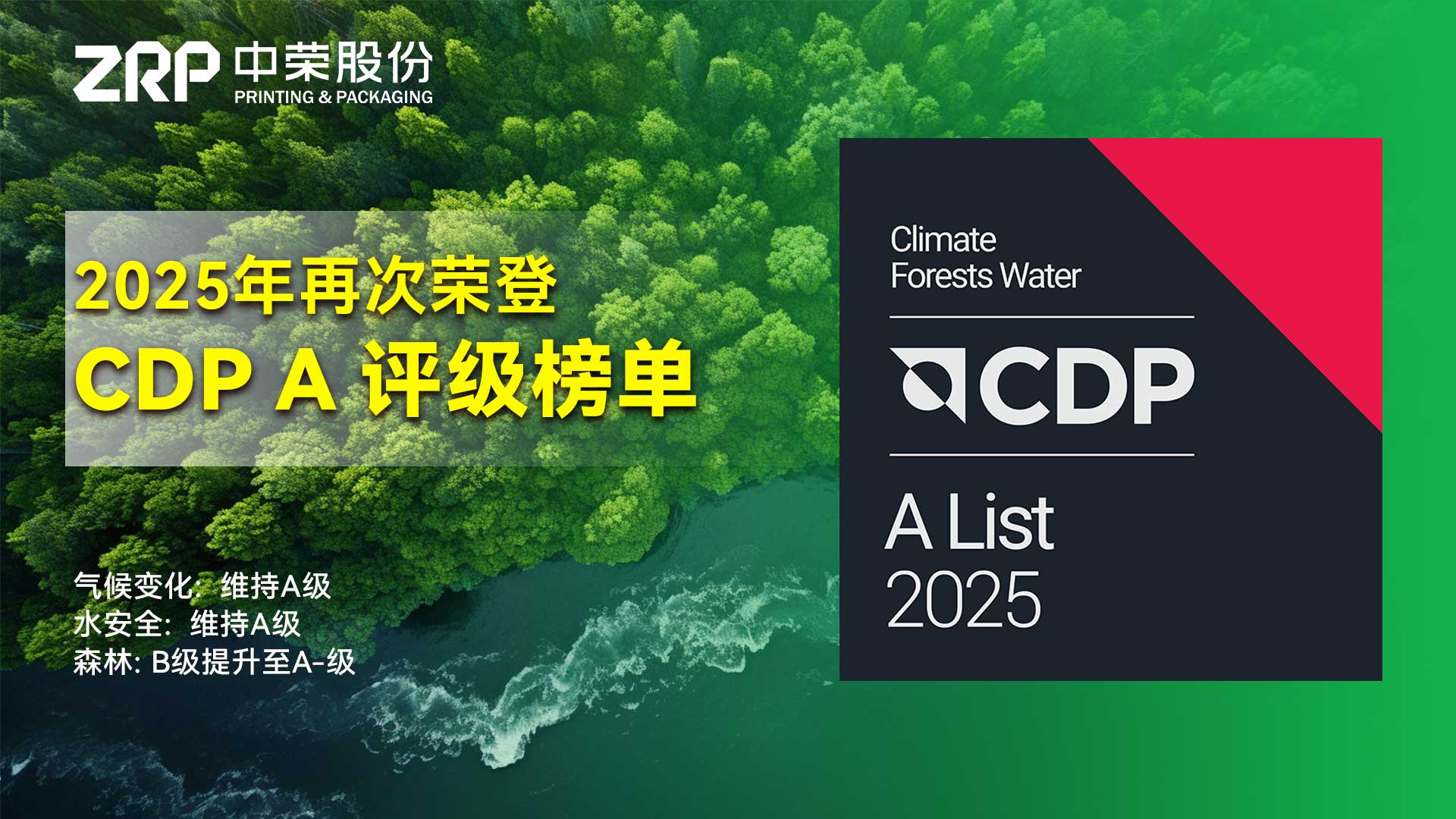 蝉联荣耀！中荣股份连续两年荣获CDP“A级”环保评级，启航2026高质量可持续发展新征程